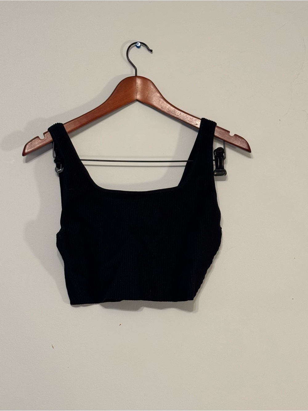 Babaton Black Ribbed Square-Neck Crop Top